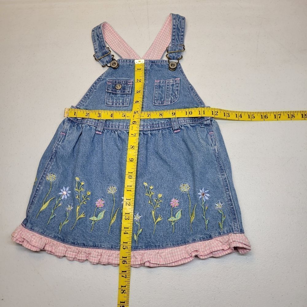 Faded Glory Vintage Y2K Denim Floral Embroidered Overall Skirt Jumper Dress - Picture 9 of 10